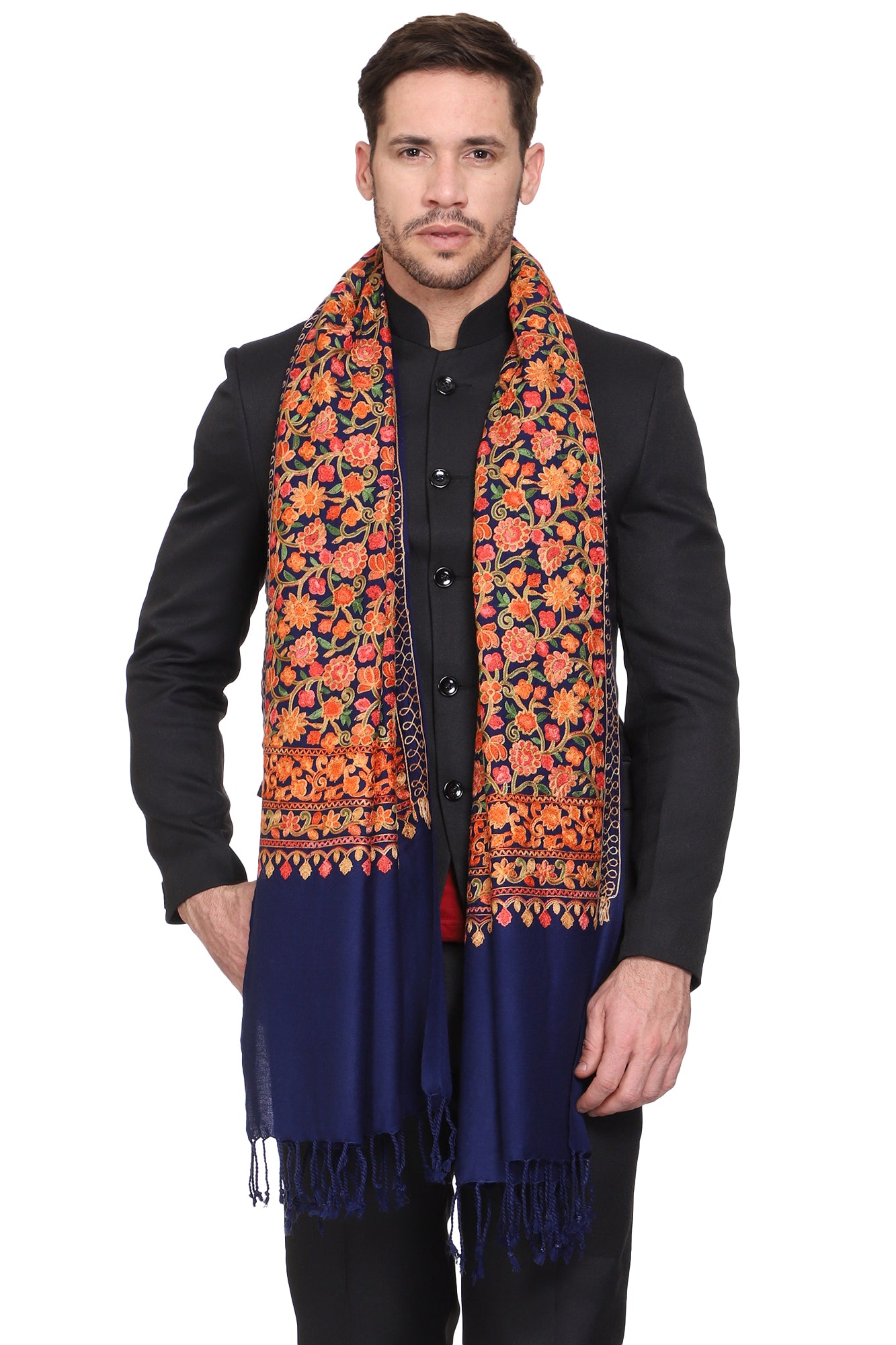 Men's Floral Embroided Cashmilon Shawl