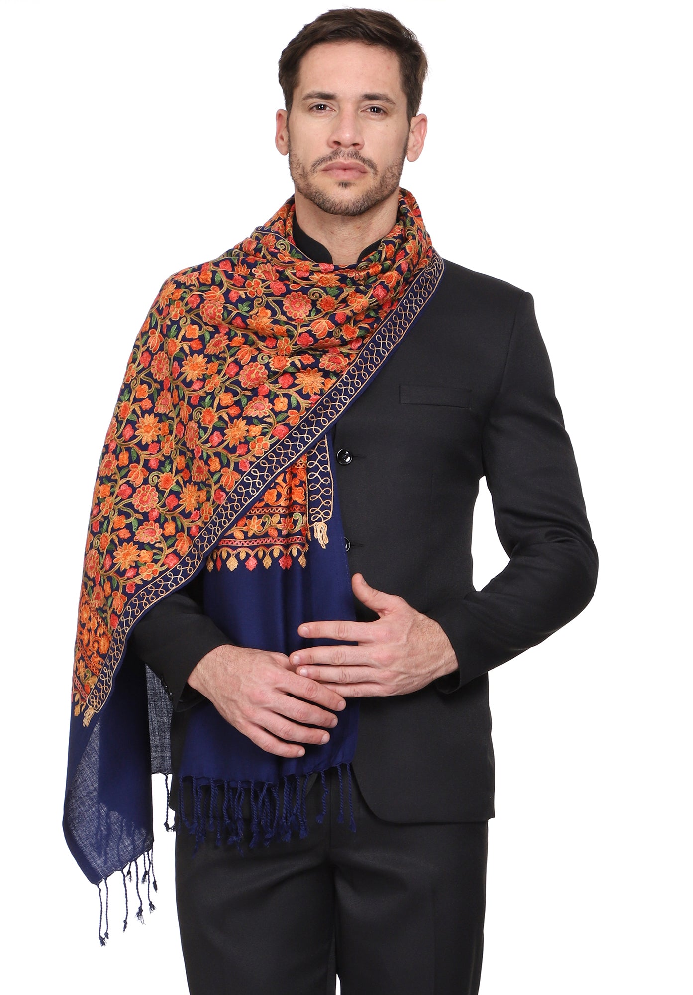 Men's Floral Embroided Cashmilon Shawl