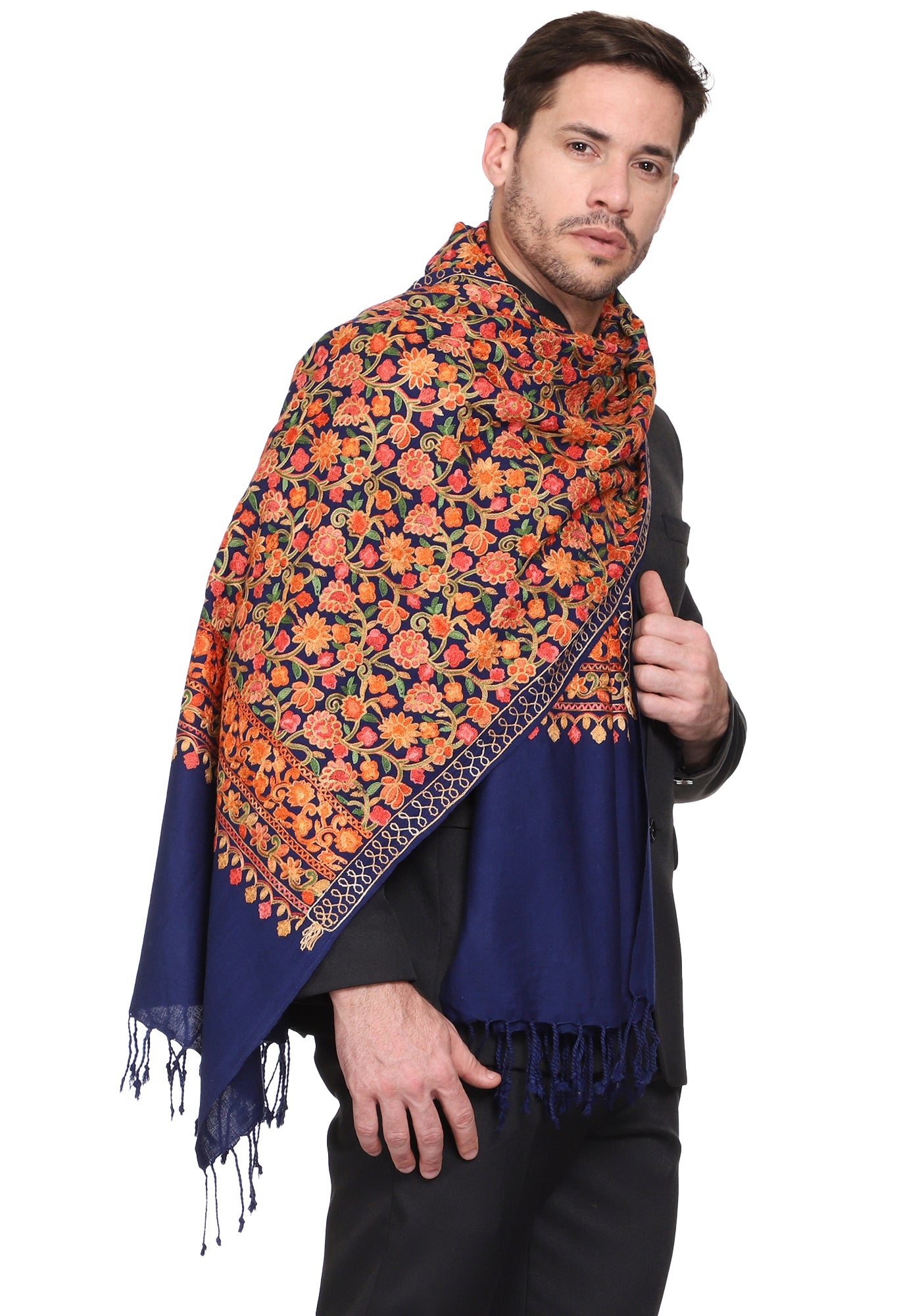 Men's Floral Embroided Cashmilon Shawl