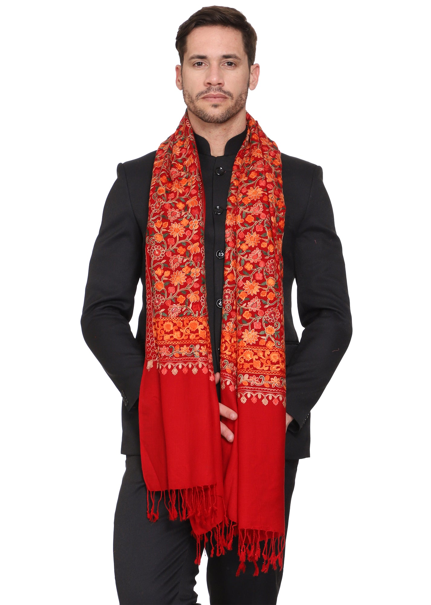 Men's Floral Embroided Cashmilon Shawl