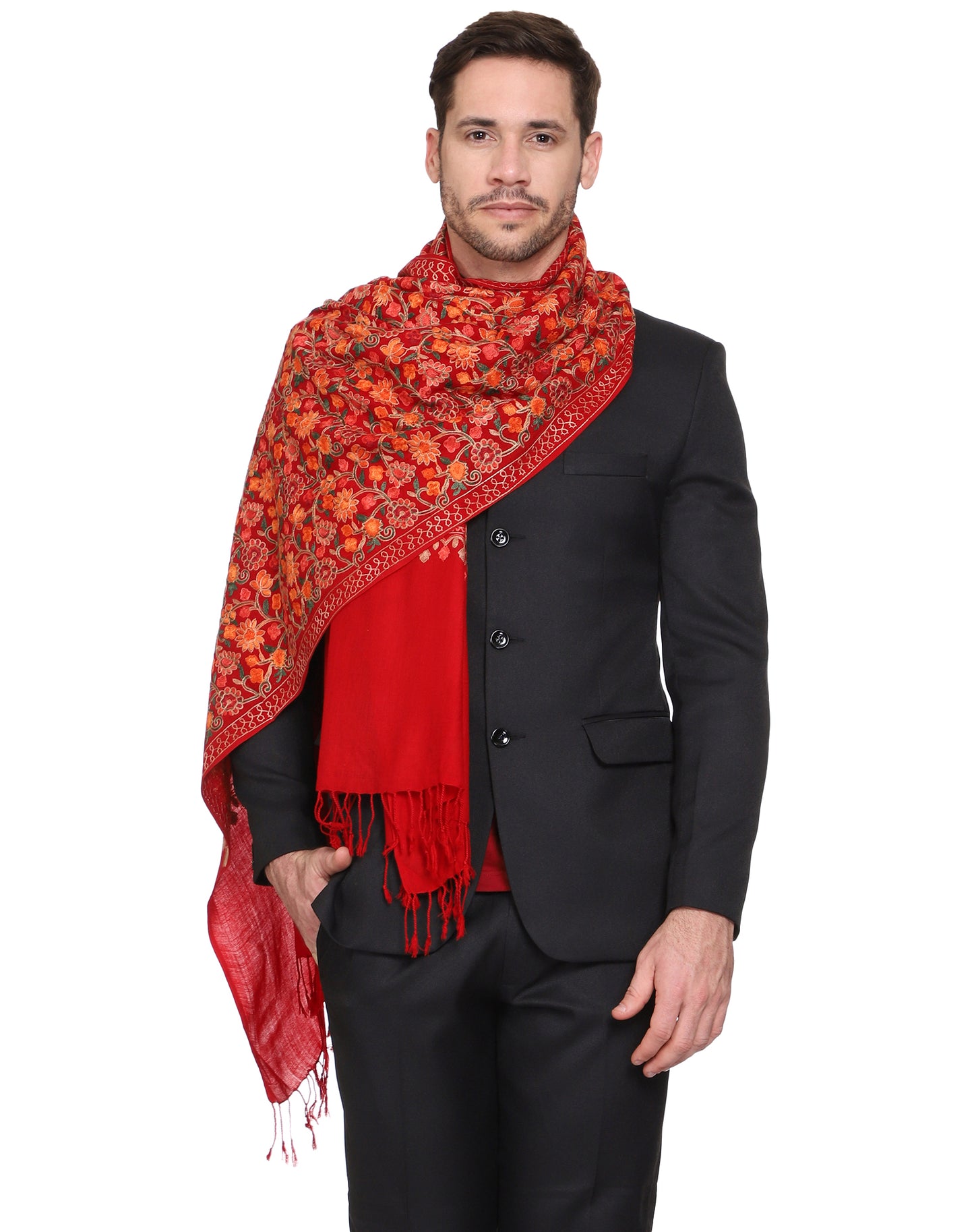 Men's Floral Embroided Cashmilon Shawl