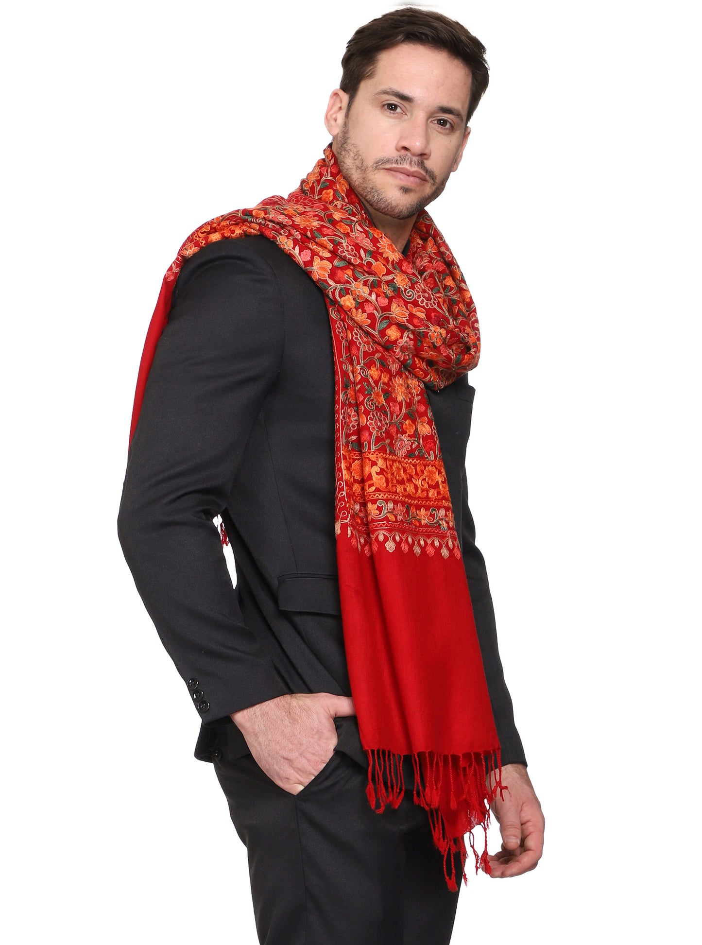 Men's Floral Embroided Cashmilon Shawl