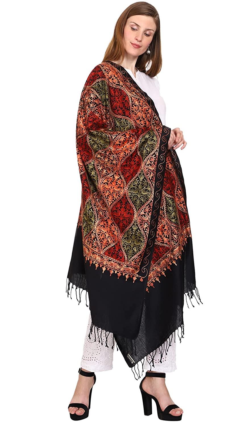 Women's Wool Blend Full Embroidery Matka Shawl