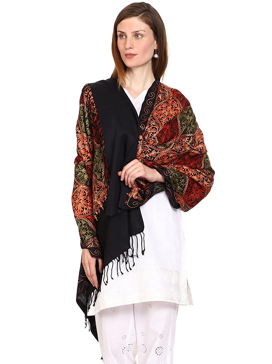 Women's Wool Blend Full Embroidery Matka Shawl