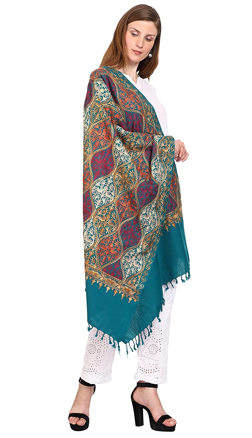 Women's Wool Blend Full Embroidery Matka Shawl