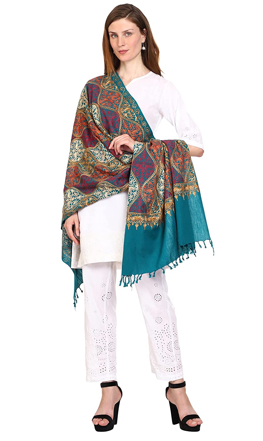 Women's Wool Blend Full Embroidery Matka Shawl