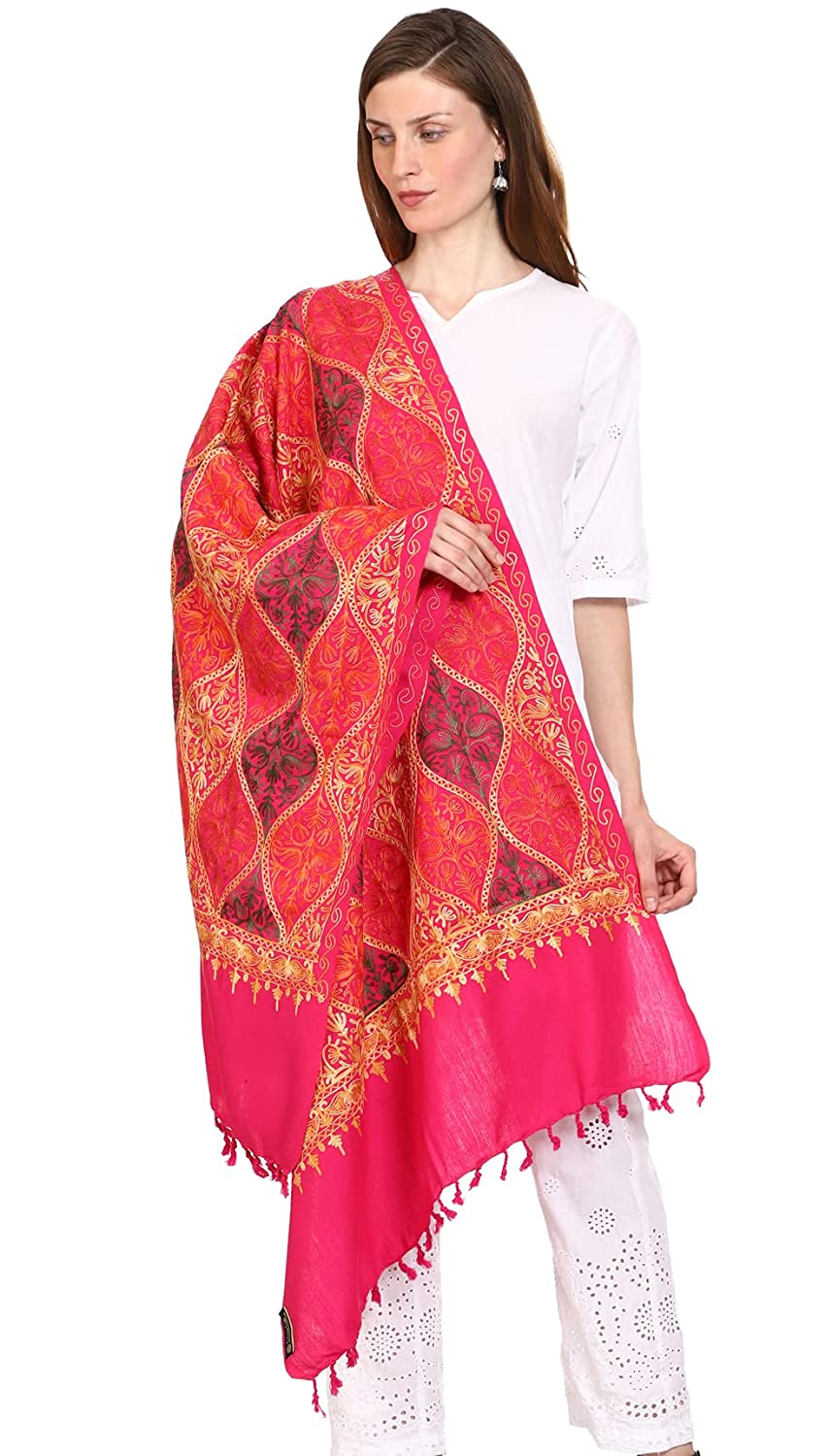 Women's Wool Blend Full Embroidery Matka Shawl