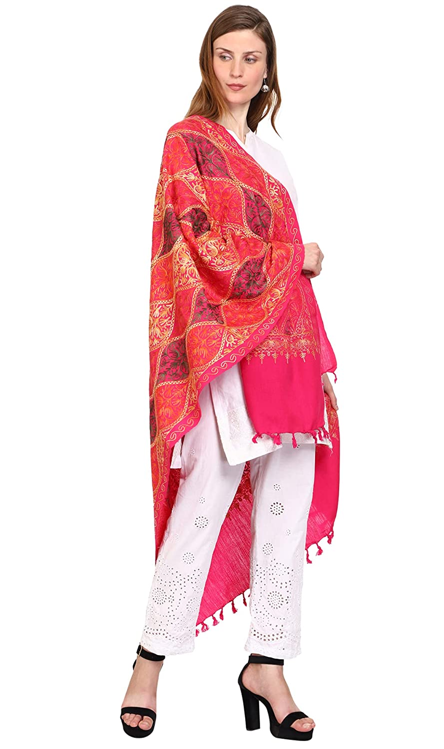 Women's Wool Blend Full Embroidery Matka Shawl