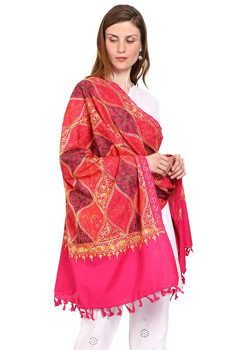 Women's Wool Blend Full Embroidery Matka Shawl