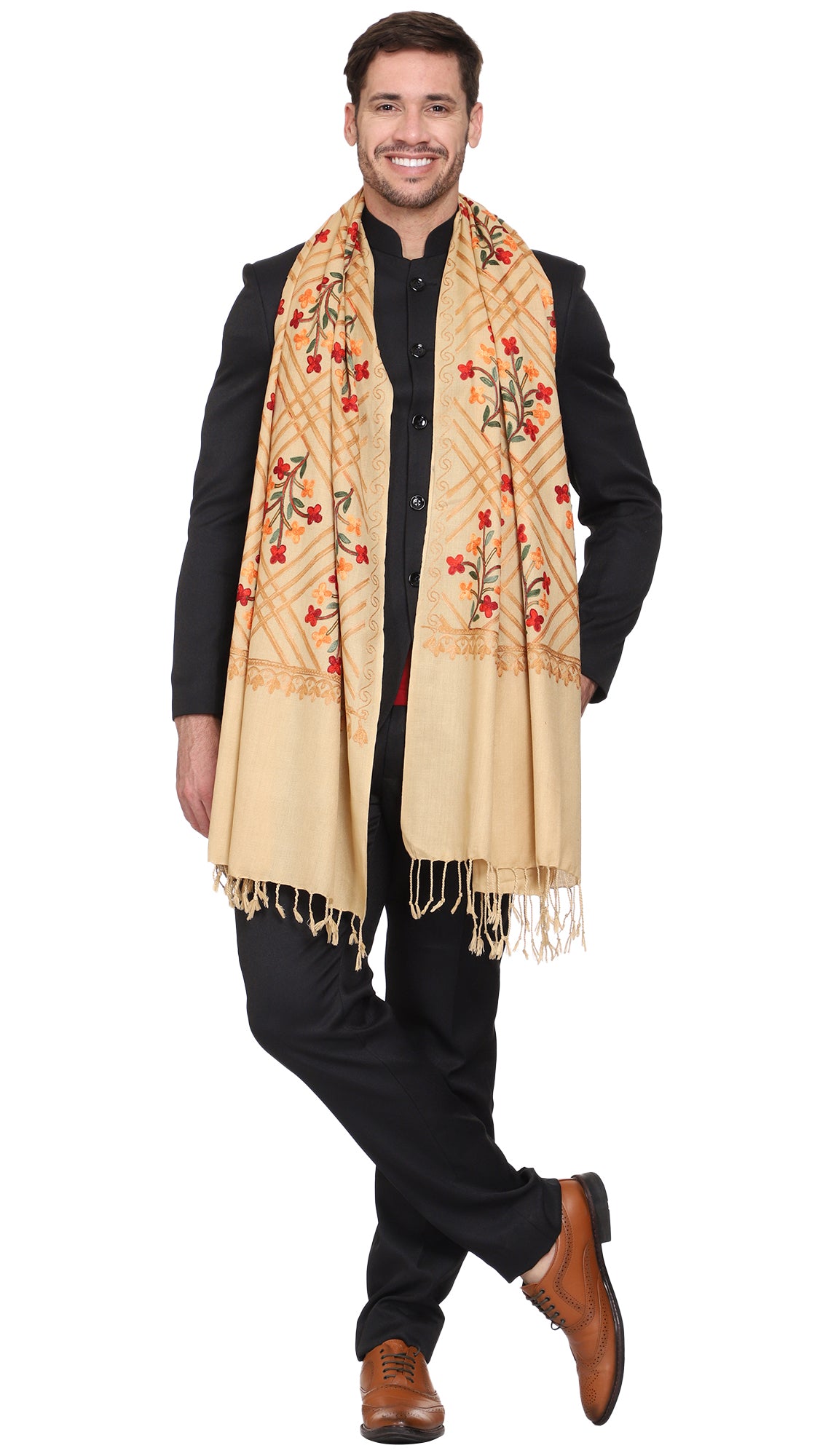 Men's Floral Embroided Cashmilon Shawl