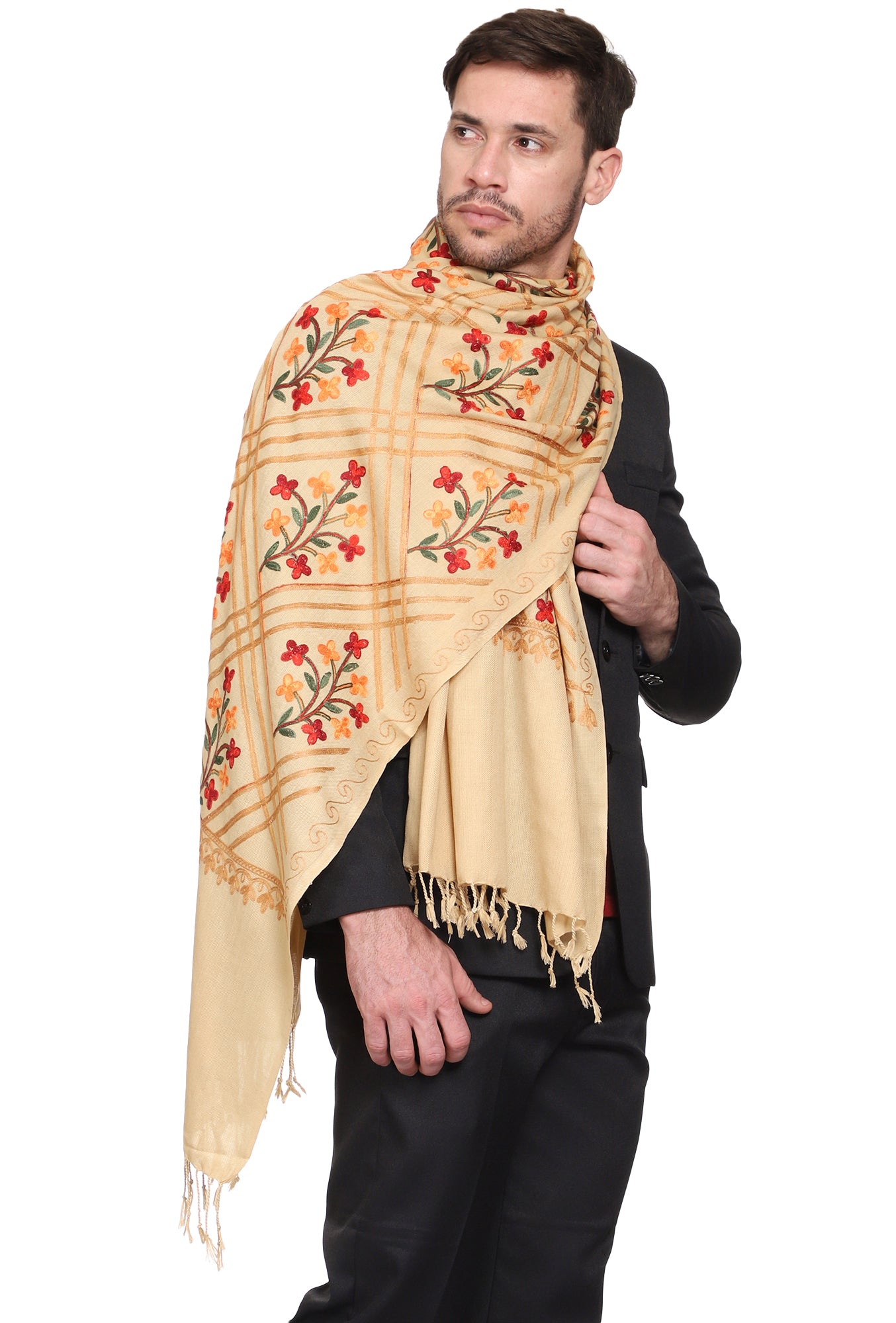 Men's Floral Embroided Cashmilon Shawl