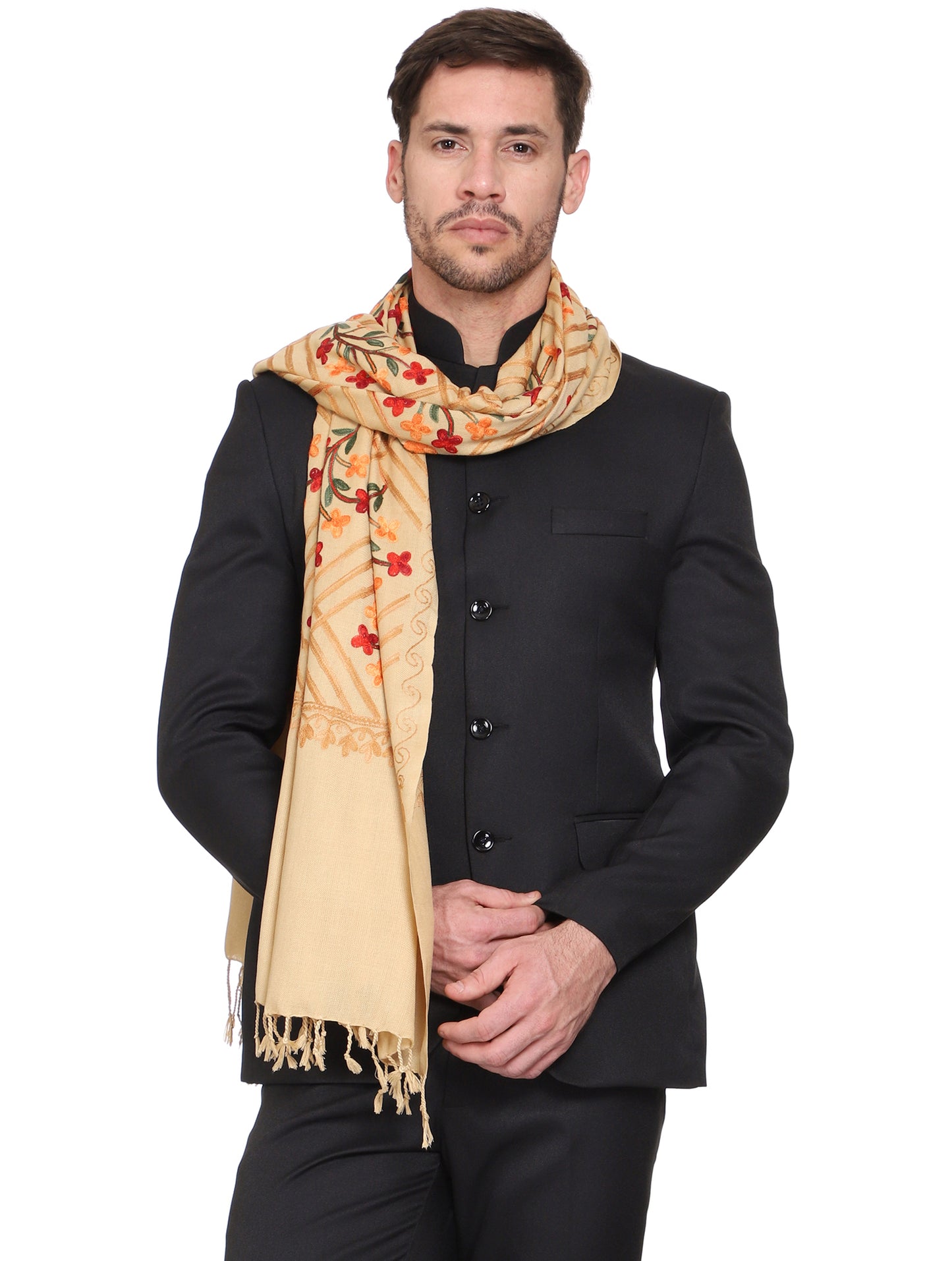 Men's Floral Embroided Cashmilon Shawl