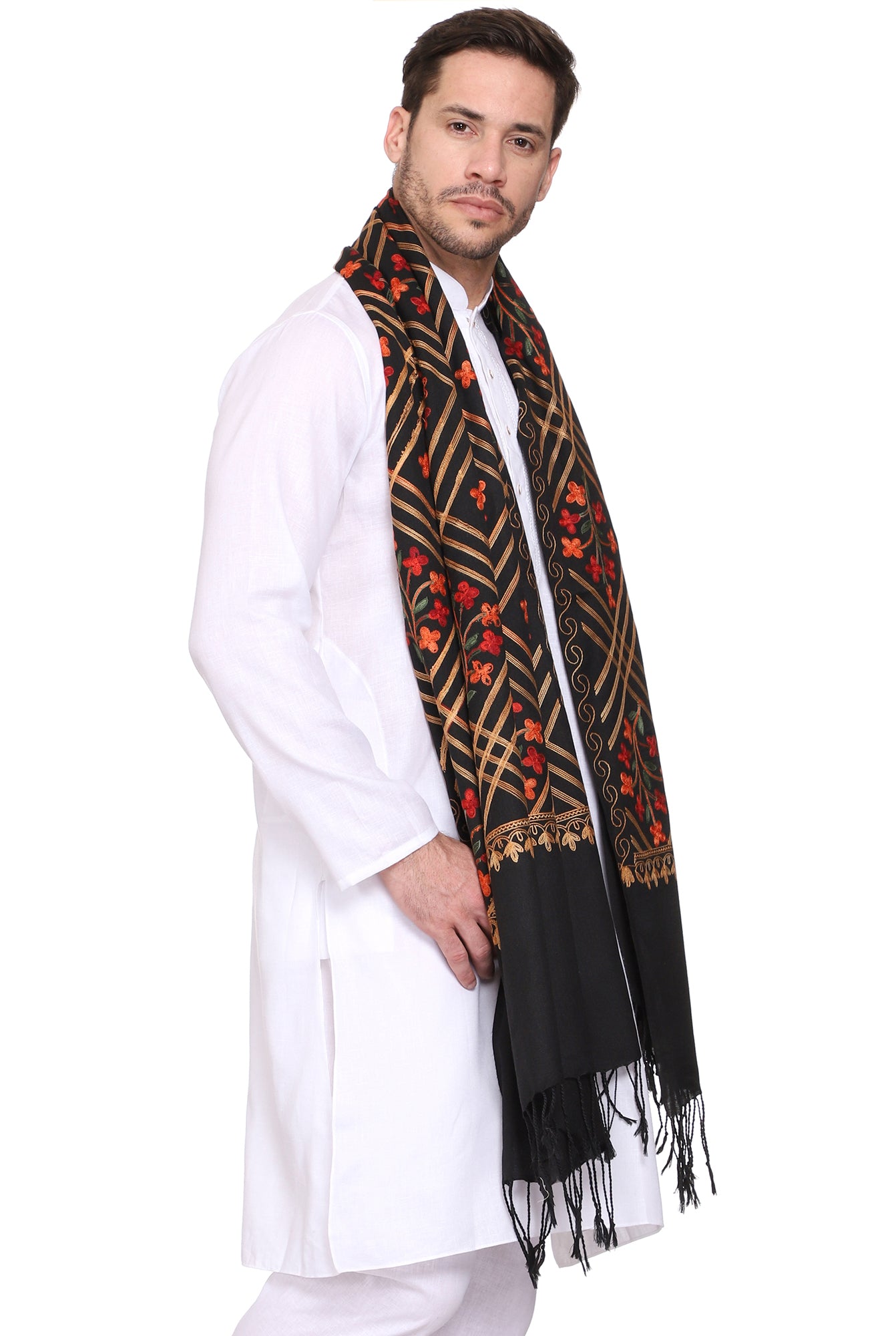 Men's Floral Embroided Cashmilon Shawl