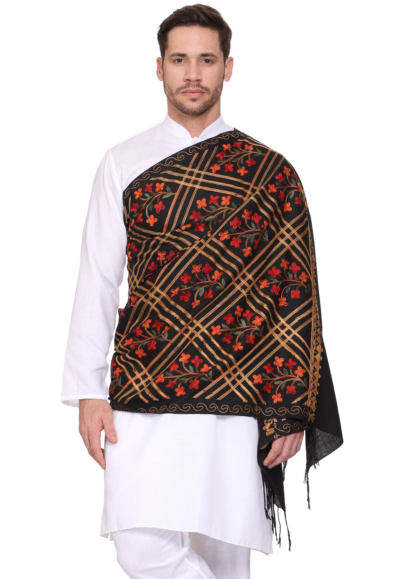 Men's Floral Embroided Cashmilon Shawl