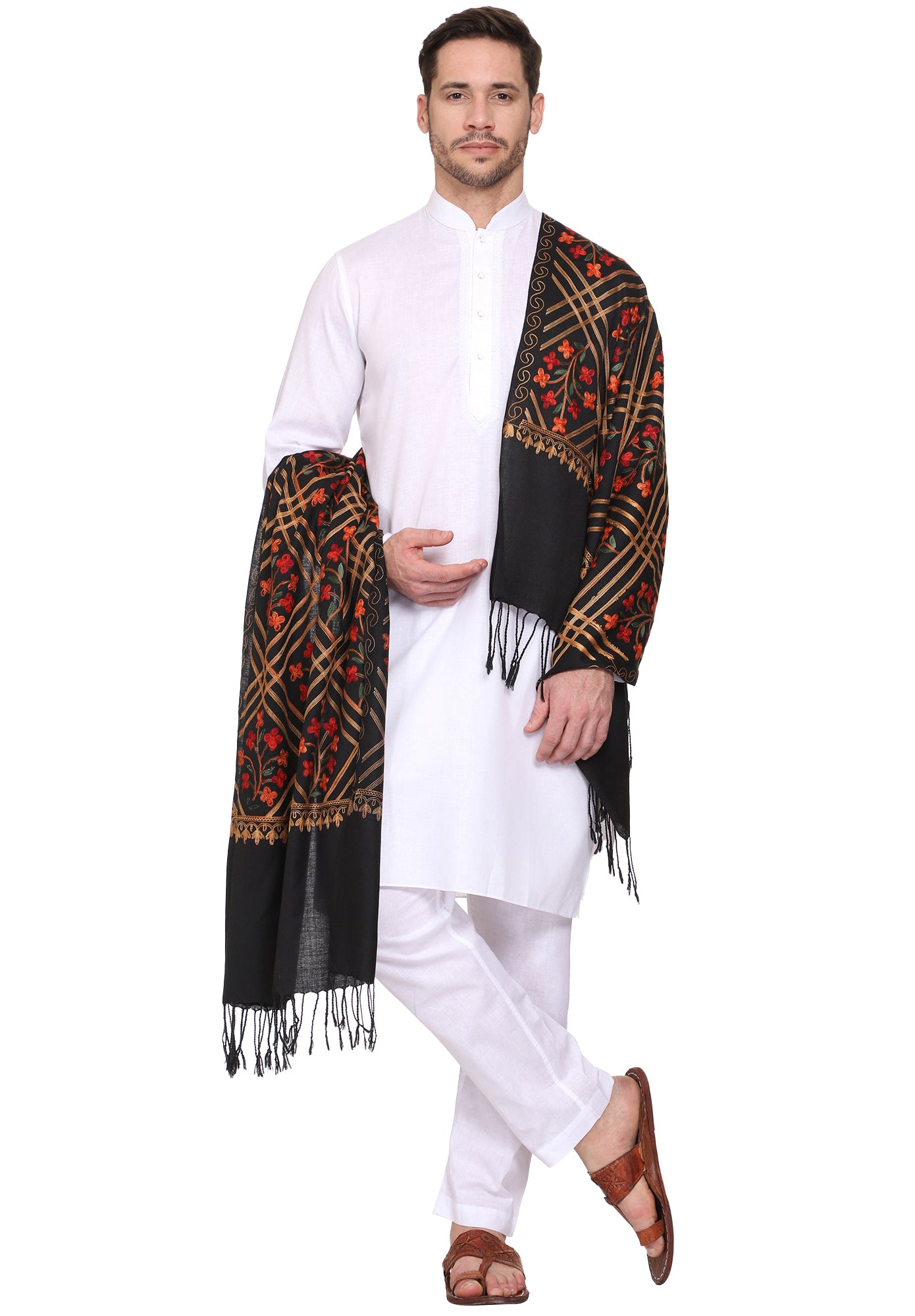 Men's Floral Embroided Cashmilon Shawl