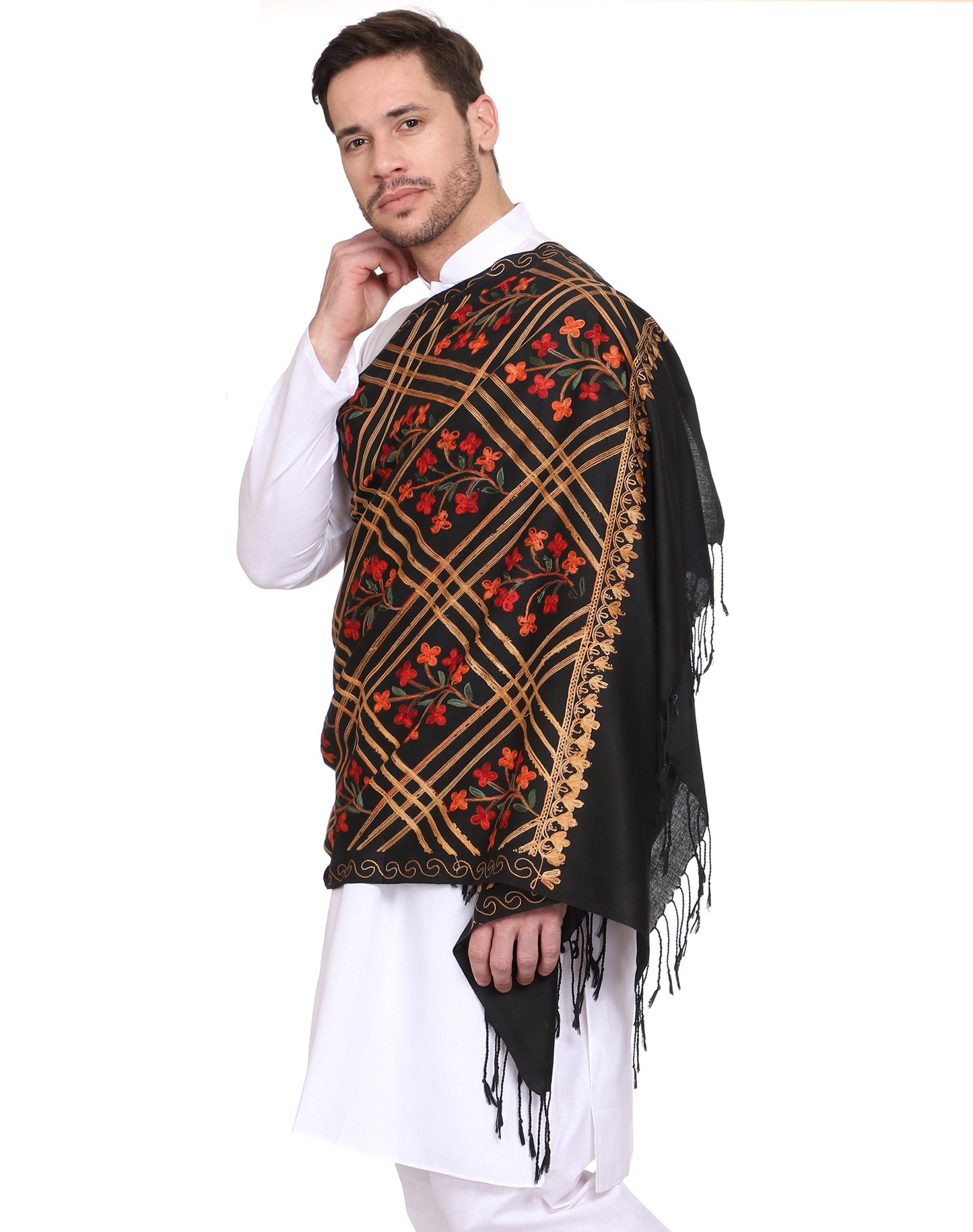 Men's Floral Embroided Cashmilon Shawl