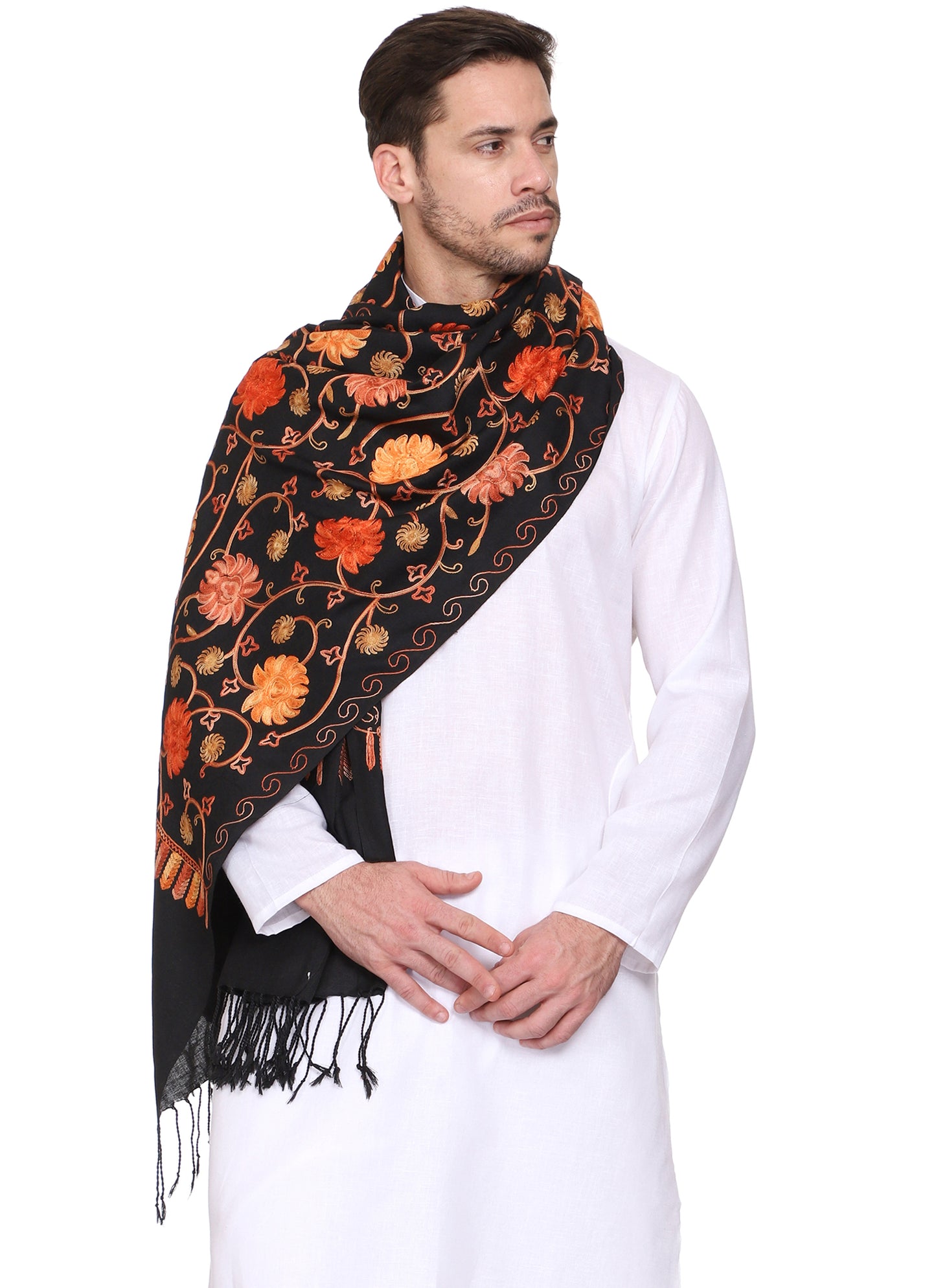 Men's Floral Embroided Cashmilon Shawl