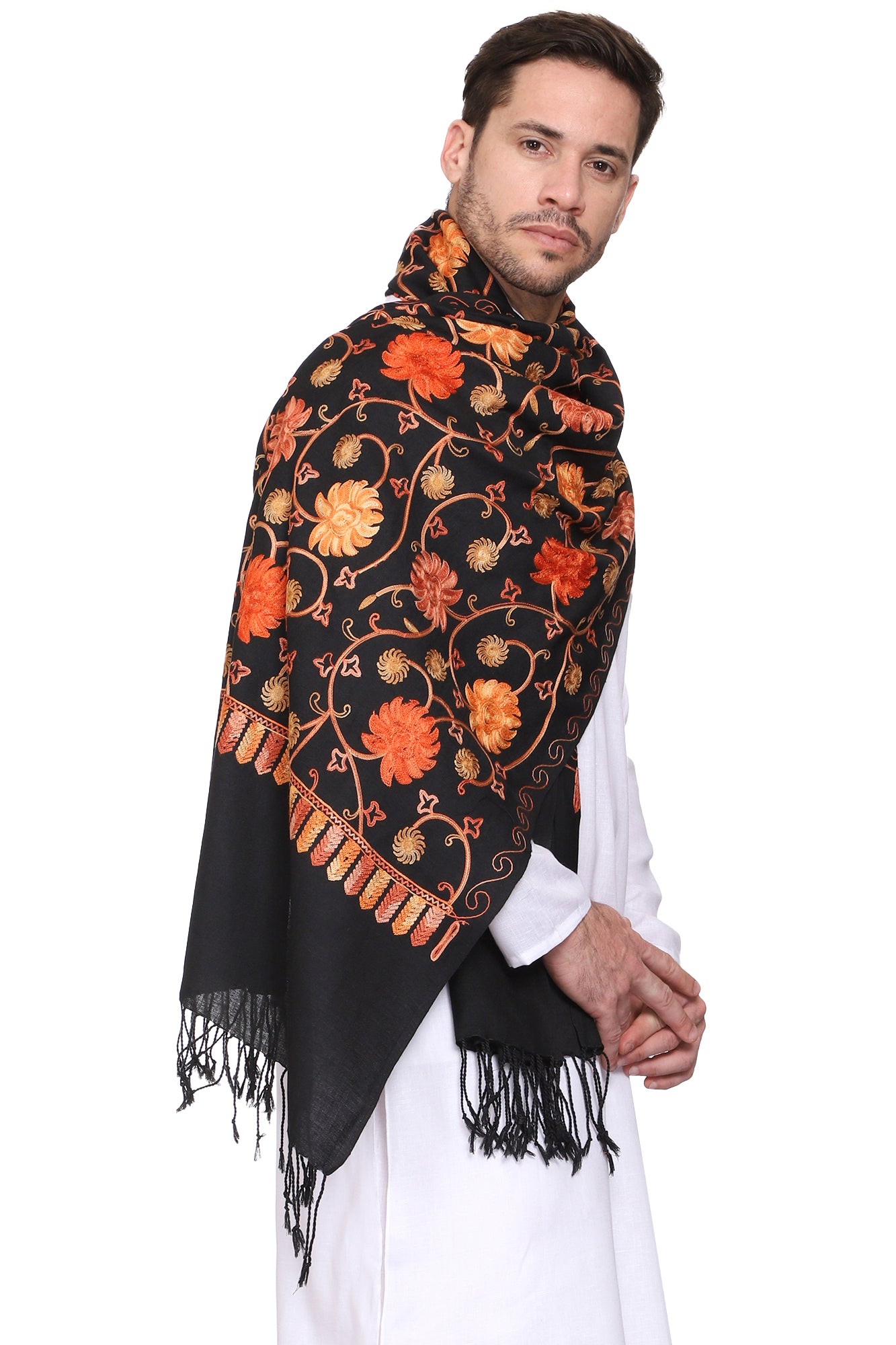 Men's Floral Embroided Cashmilon Shawl