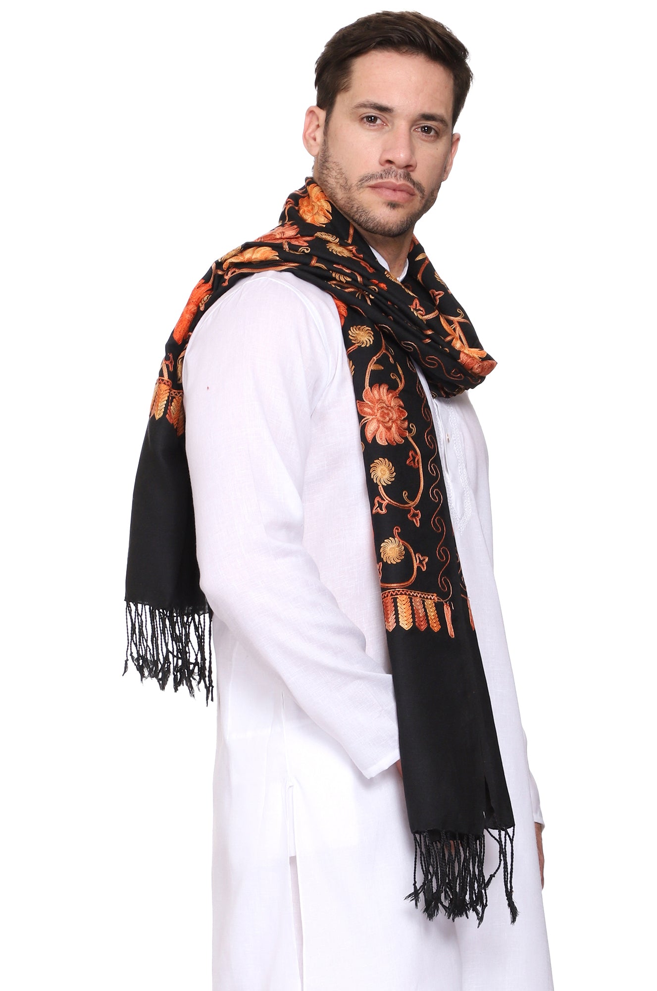 Men's Floral Embroided Cashmilon Shawl