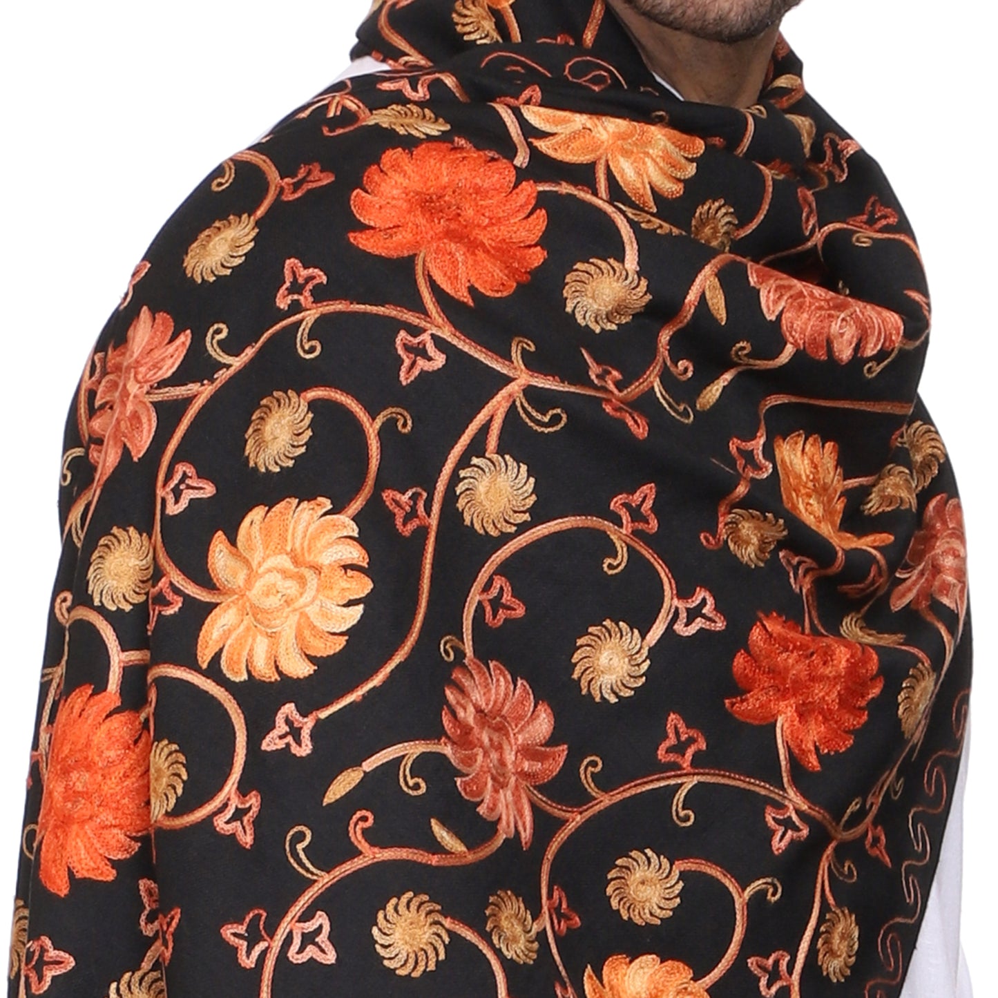 Men's Floral Embroided Cashmilon Shawl