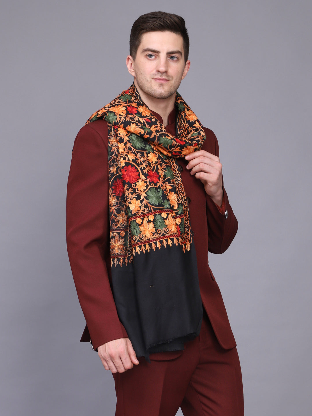 Men's Floral Embroided Cashmilon Shawl