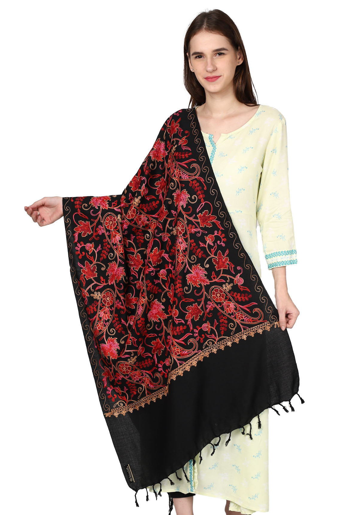 Weavers Villa Women's Kashmiri Aari Embroided Paisley Shawl