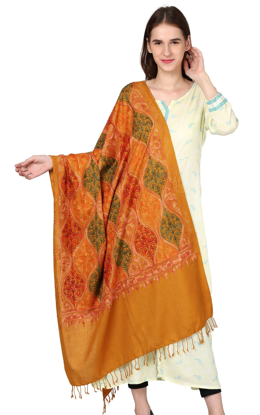 Women's Wool Blend Full Embroidery Matka Shawl