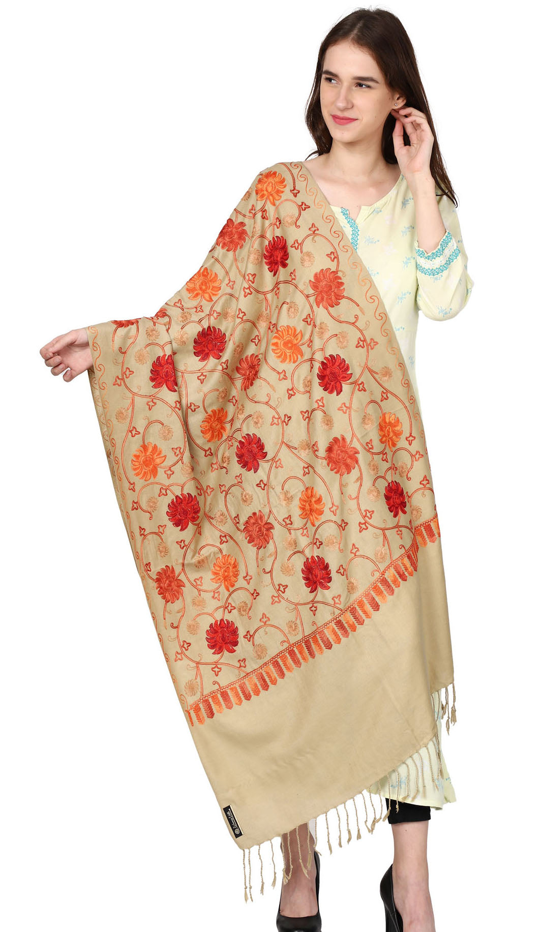 Women's Kashmiri Aari Embroided Floral Shawl