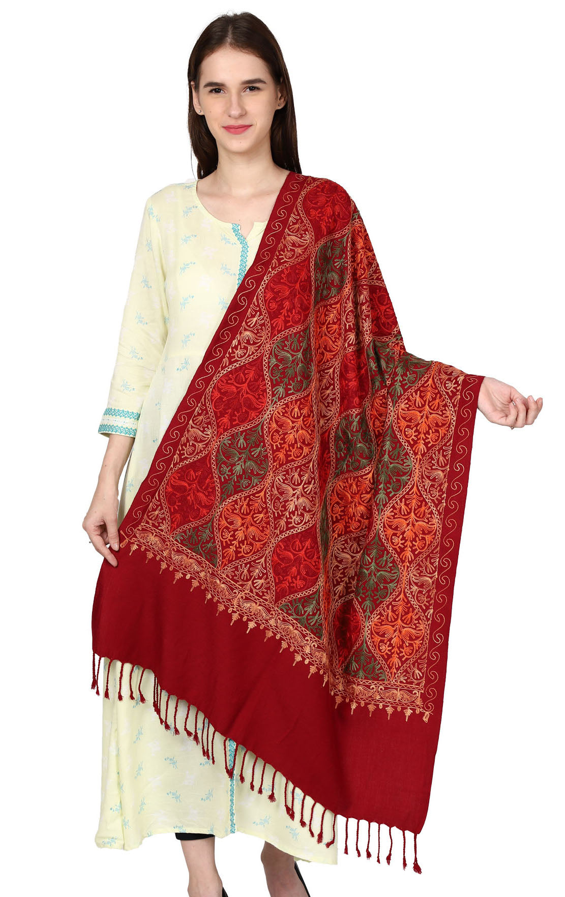 Women's Wool Blend Full Embroidery Matka Shawl