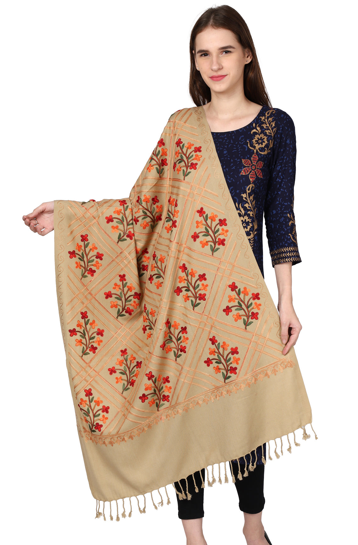 Women's Kashmiri Aari Embroided Floral Shawl