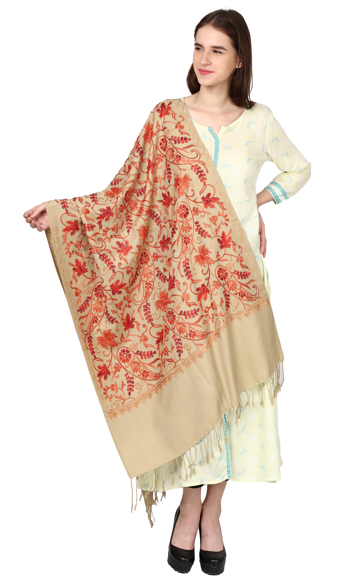 Weavers Villa Women's Kashmiri Aari Embroided Paisley Shawl