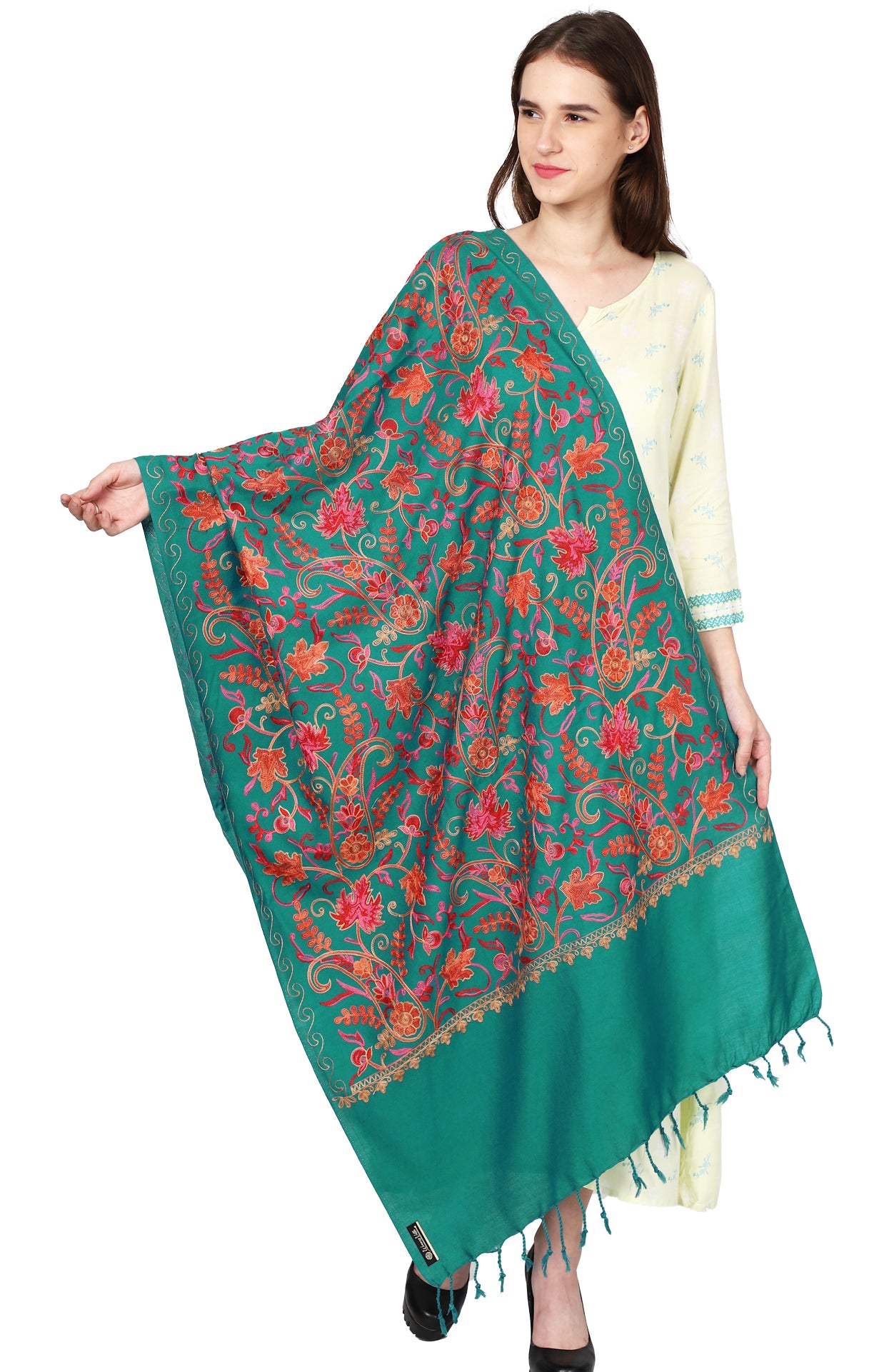 Weavers Villa Women's Kashmiri Aari Embroided Paisley Shawl