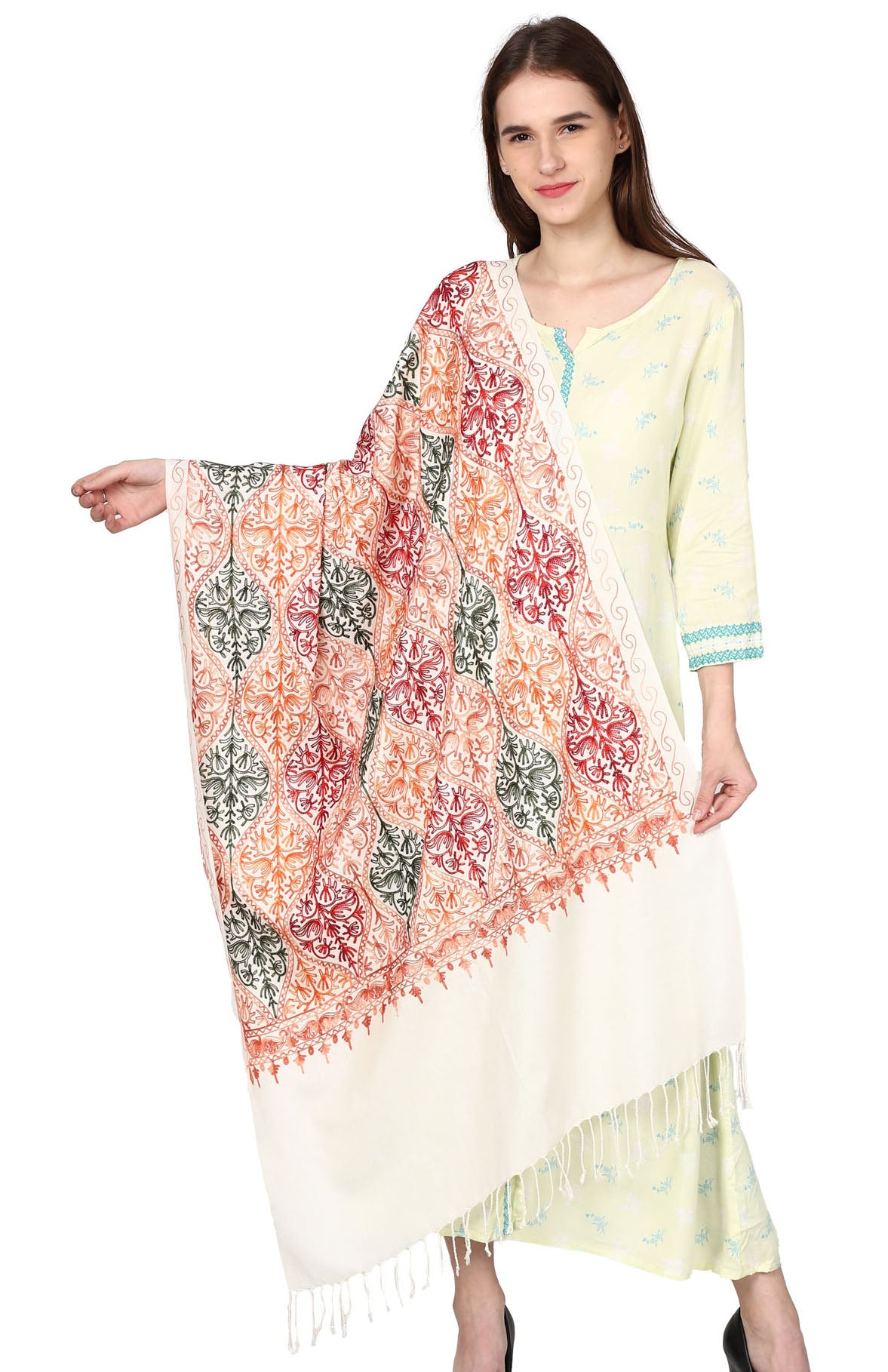 Women's Wool Blend Full Embroidery Matka Shawl