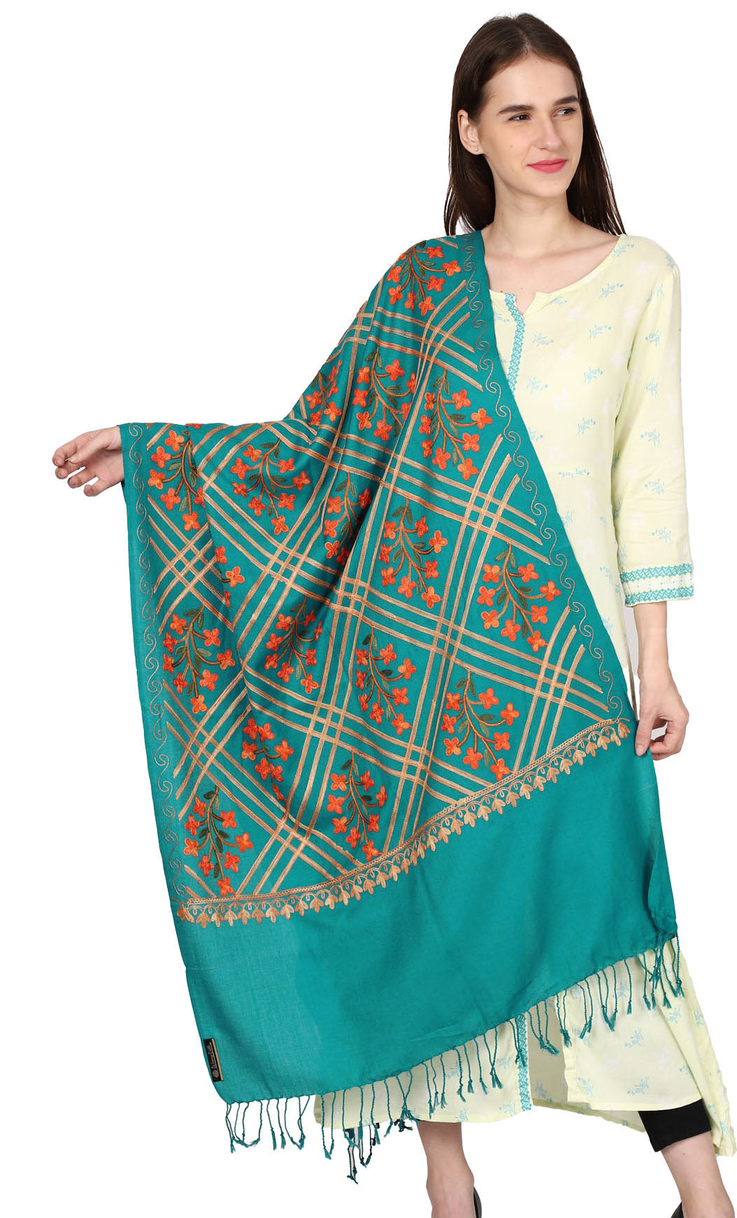 Women's Kashmiri Aari Embroided Floral Shawl