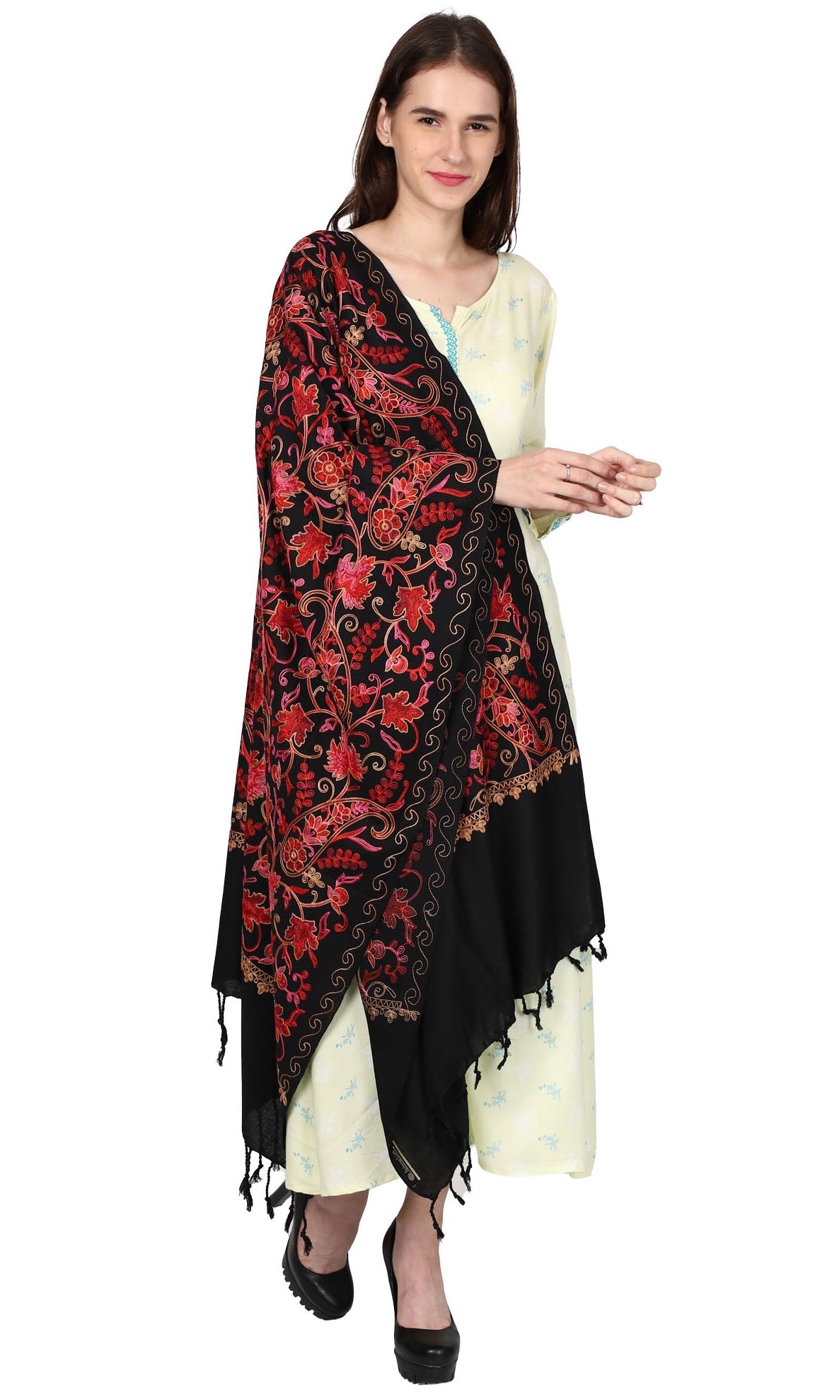 Weavers Villa Women's Kashmiri Aari Embroided Paisley Shawl