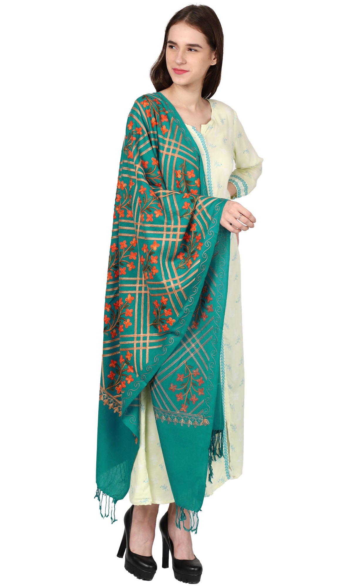 Women's Kashmiri Aari Embroided Floral Shawl