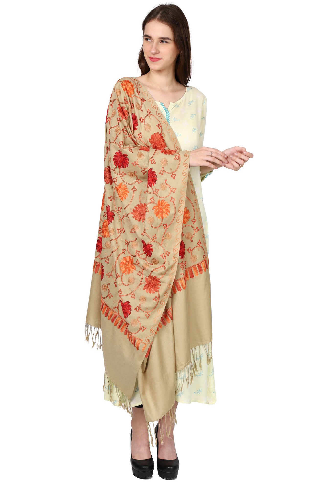 Women's Kashmiri Aari Embroided Floral Shawl