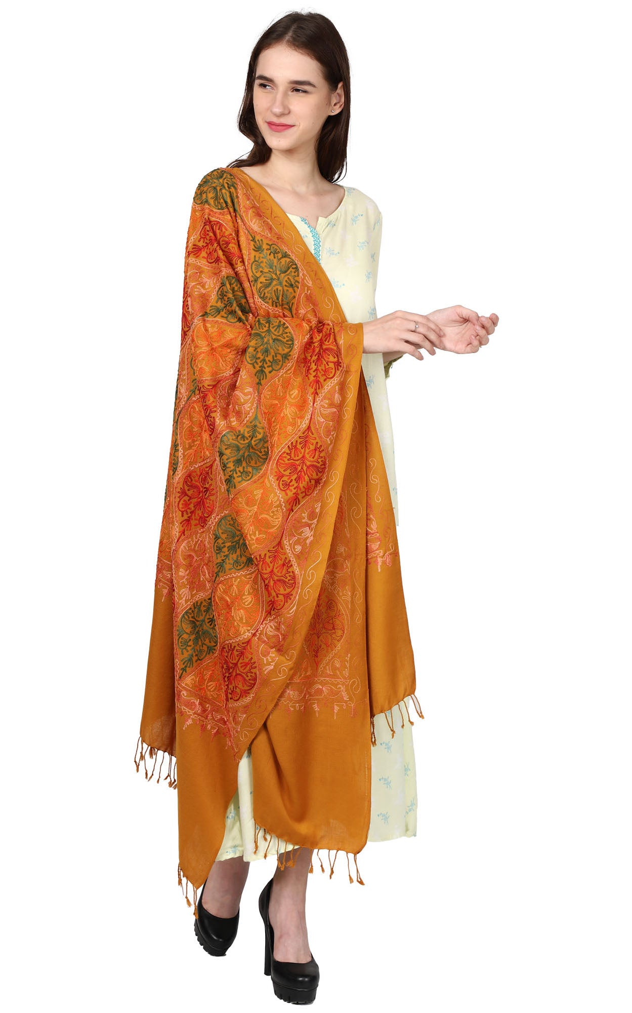 Women's Wool Blend Full Embroidery Matka Shawl