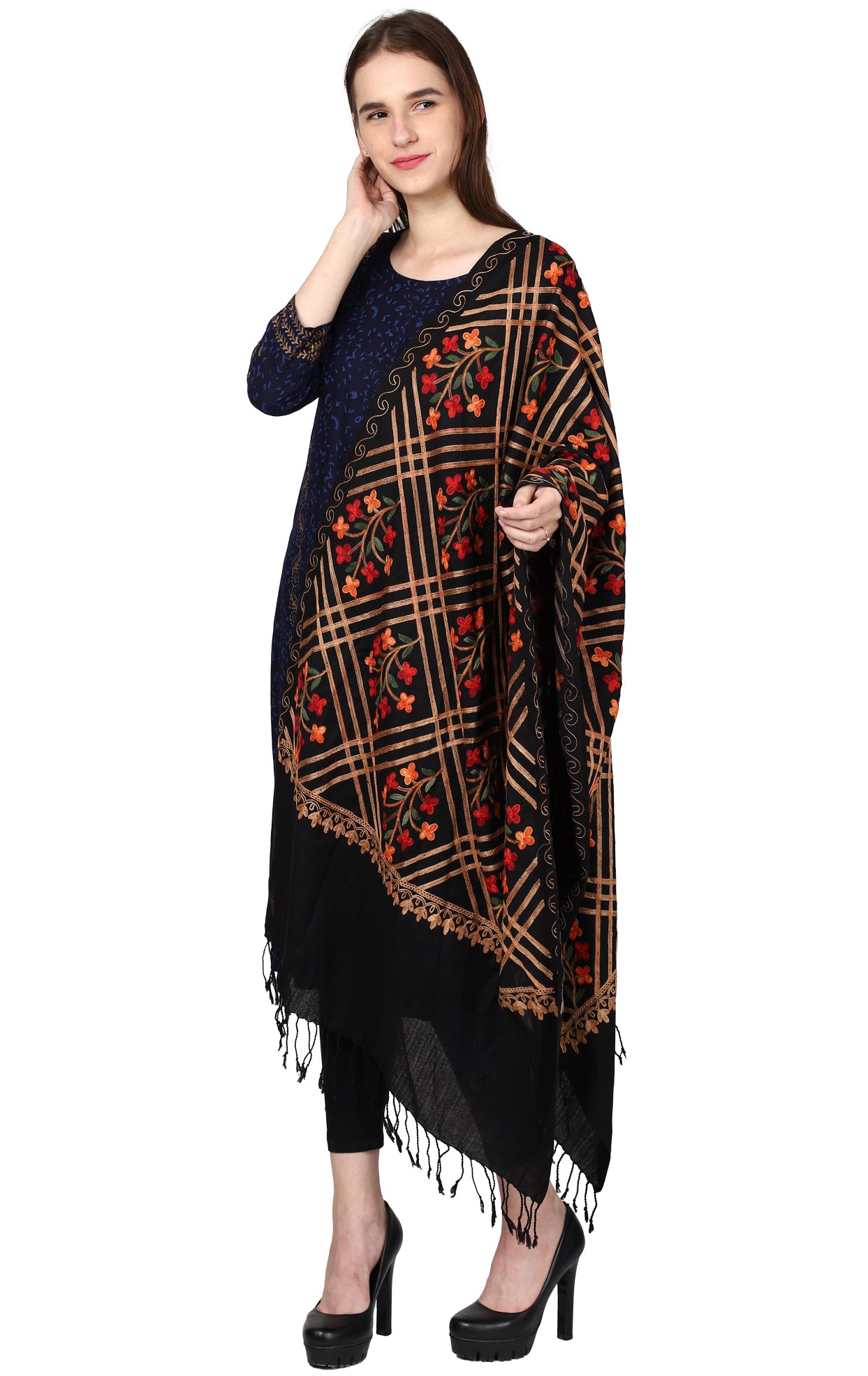 Women's Kashmiri Aari Embroided Floral Shawl