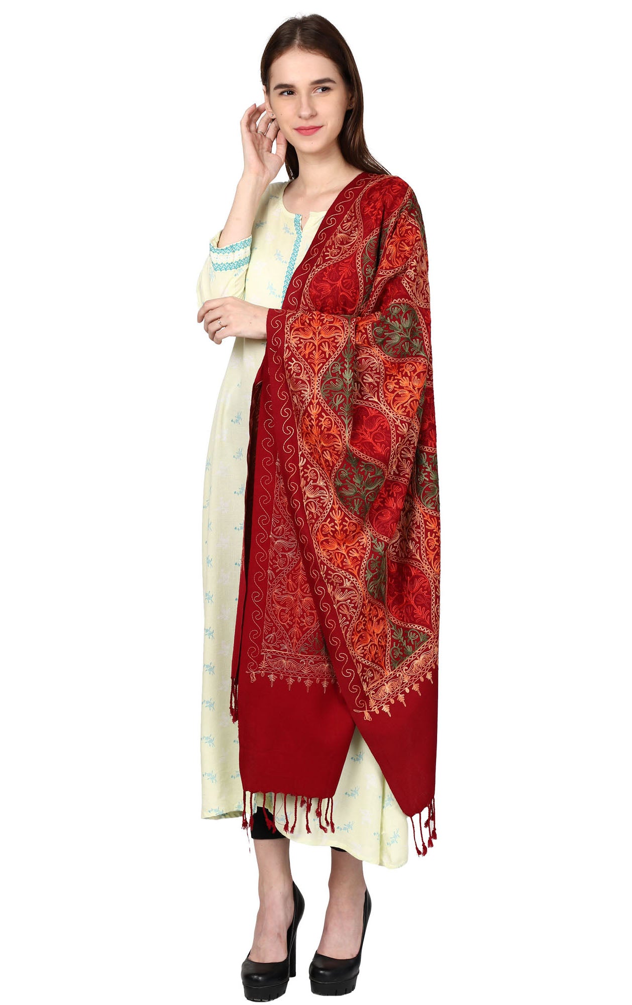 Women's Wool Blend Full Embroidery Matka Shawl