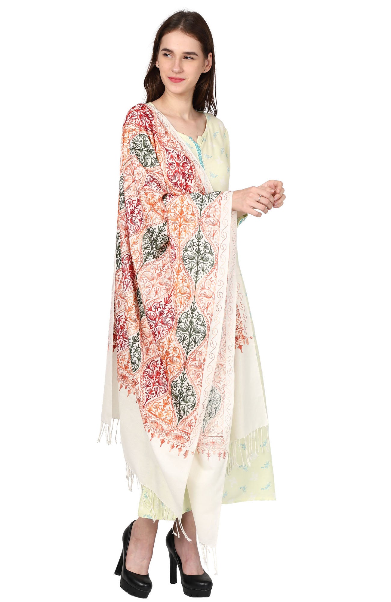 Women's Wool Blend Full Embroidery Matka Shawl