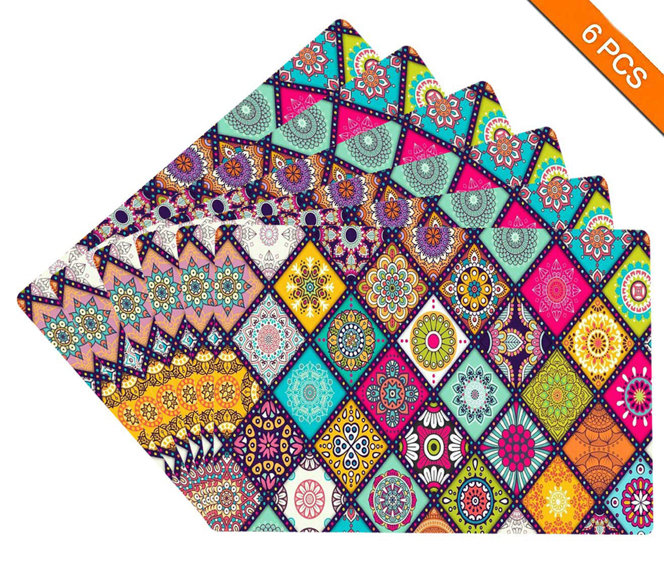 Weavers Villa PVC Printed Table Placemats for Dining Table, Fridge and Kitchen (43 cm X 28 cm) - Set of 6 Pieces