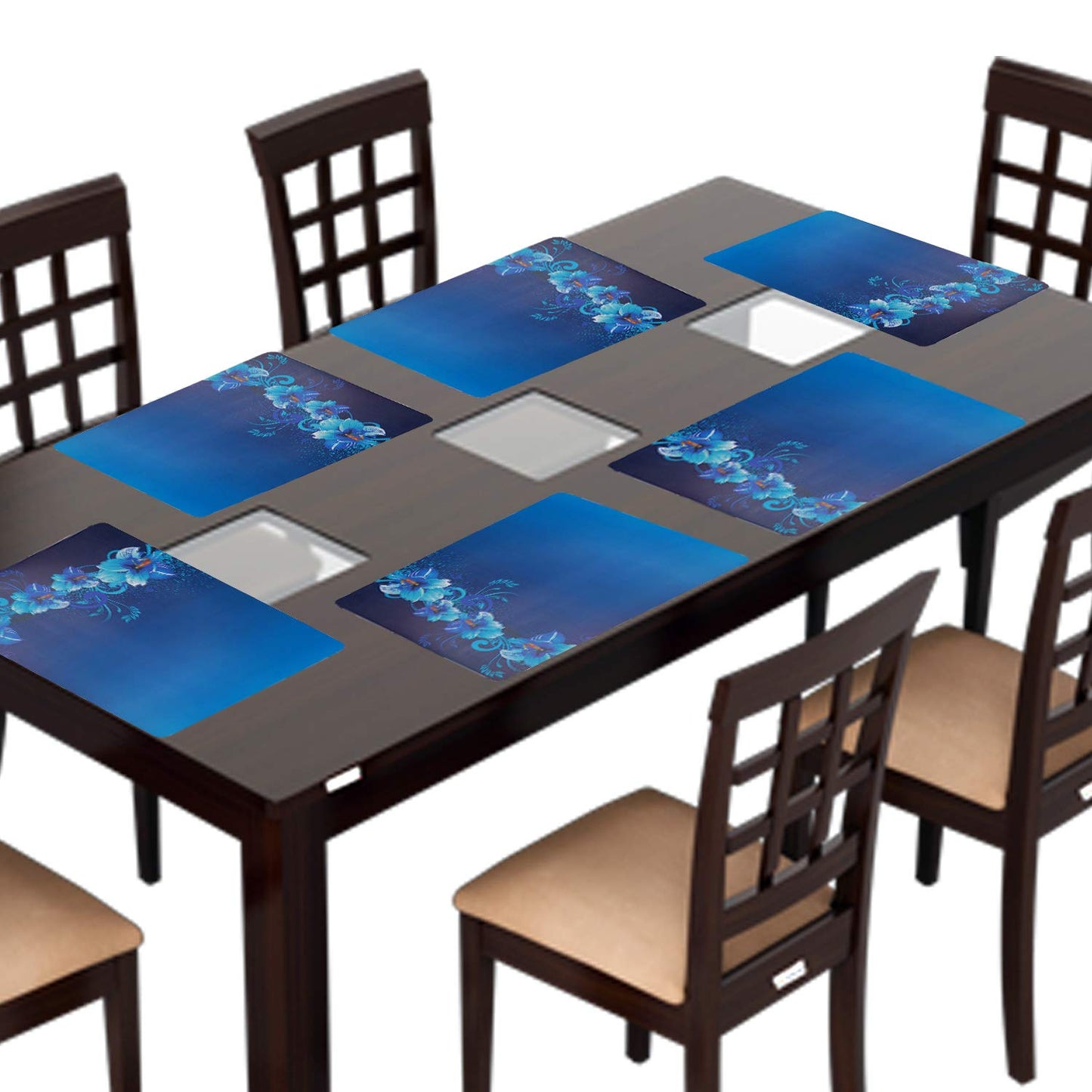 Weavers Villa PVC Printed Table Placemats for Dining Table, Fridge and Kitchen (43 cm X 28 cm) - Set of 6 Pieces