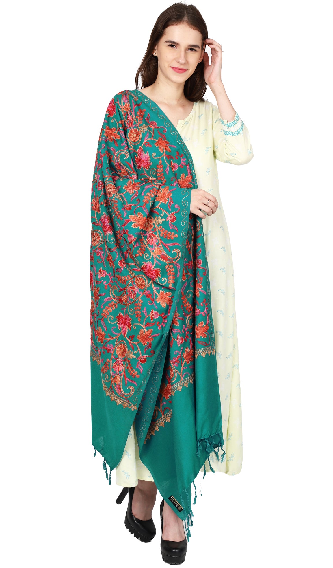 Weavers Villa Women's Kashmiri Aari Embroided Paisley Shawl