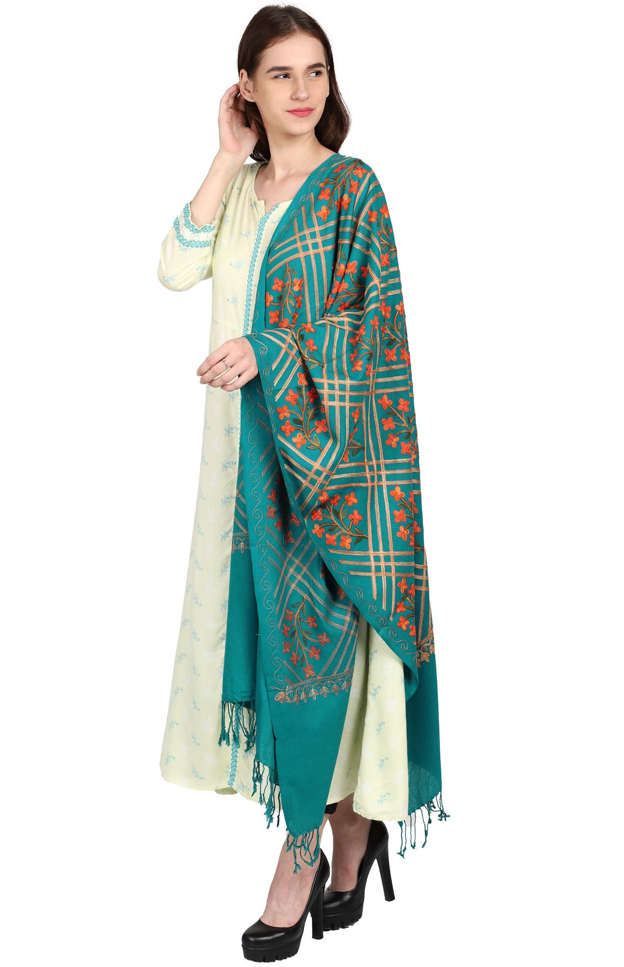 Women's Kashmiri Aari Embroided Floral Shawl