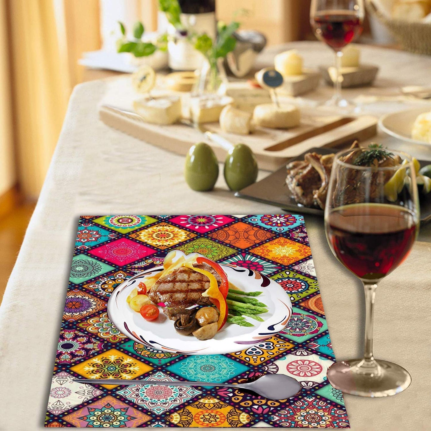 Weavers Villa PVC Printed Table Placemats for Dining Table, Fridge and Kitchen (43 cm X 28 cm) - Set of 6 Pieces