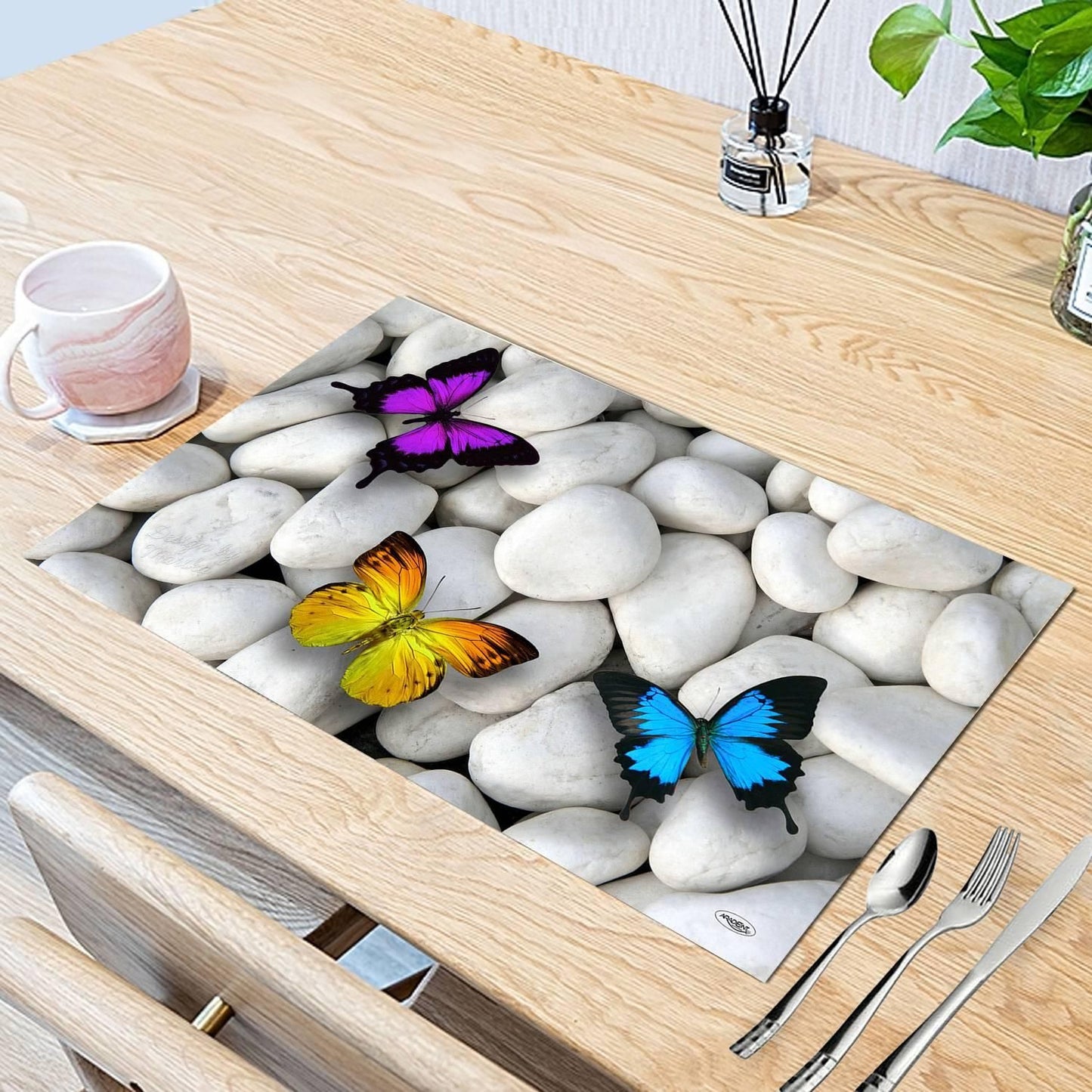 Weavers Villa PVC Printed Table Placemats for Dining Table, Fridge and Kitchen (43 cm X 28 cm) - Set of 6 Pieces