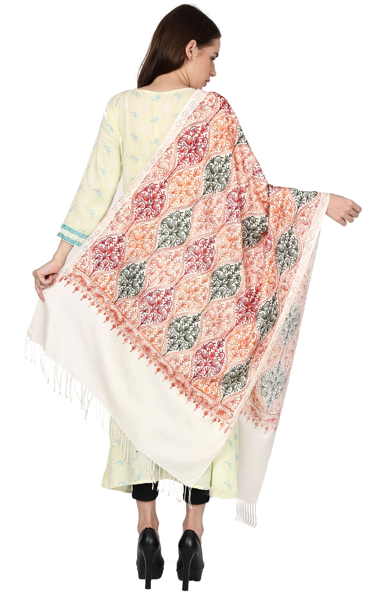 Women's Wool Blend Full Embroidery Matka Shawl
