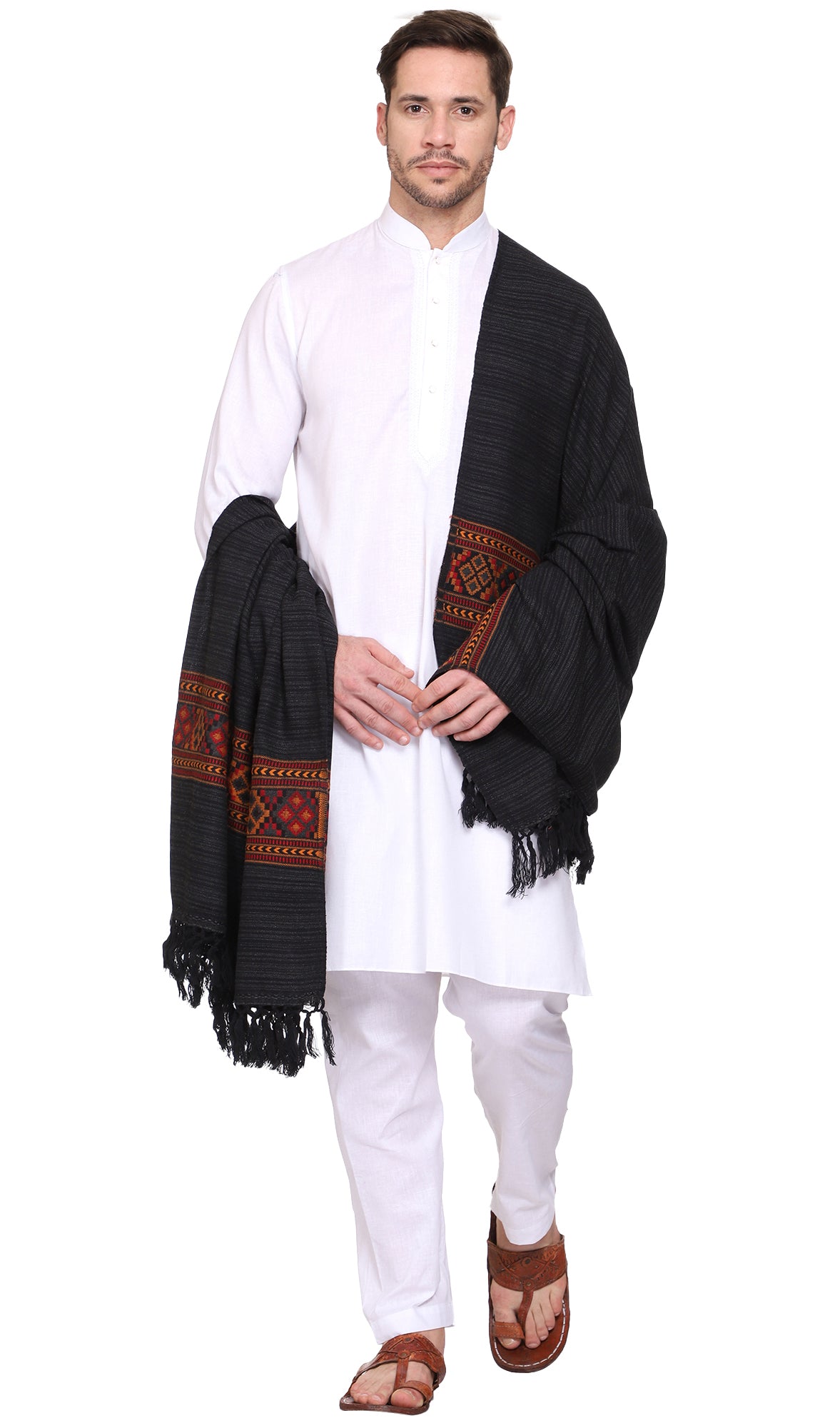 Men's Kullu Border Woven Cashmilon Shawl