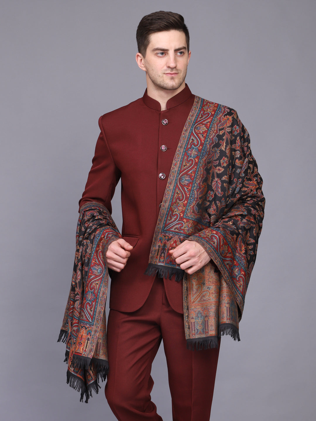 Men's Kani Design Woven Poly Wool Blend Shawl